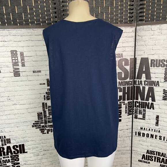 Grace Elements Plus XXL Navy Applique Detail Split Neck Cotton Sleeveless Top - Picture 4 of 6